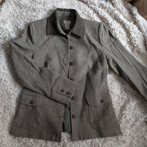 L.L. Bean Taupe Wool-Blend Blazer with Dark Contrast Collar